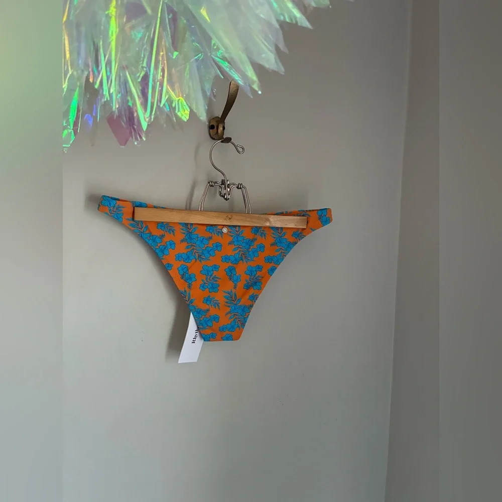Rhythm Viva Tropical Orange‎ Floral Print Triangle Bikini Bottoms Size XL